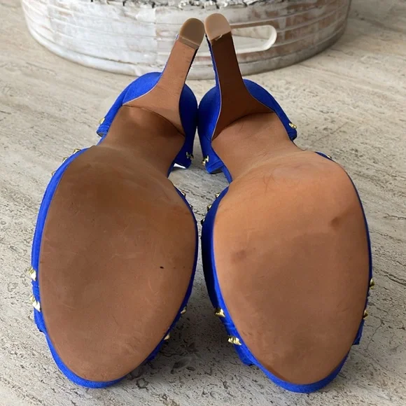 STEVEN Steve Madden ASTRRO Blue Gold Studded Leather Suede Stiletto heel Sz 8.5 - Picture 11 of 17